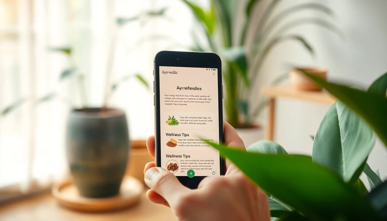 Engaging Ayurveda Mobile App interface showcasing herbal remedies and wellness tips.