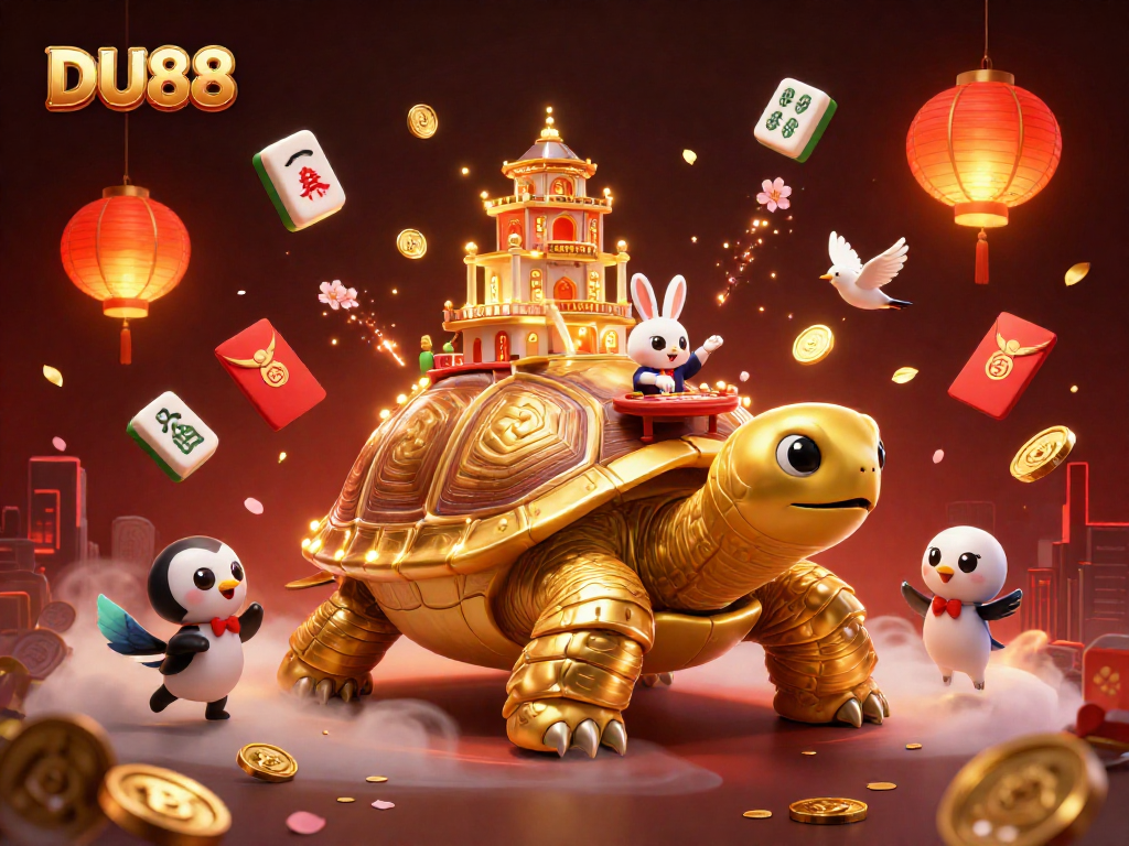 Experience the thrill of DU88 with a vibrant 3D illustration featuring a golden tortoise casino.