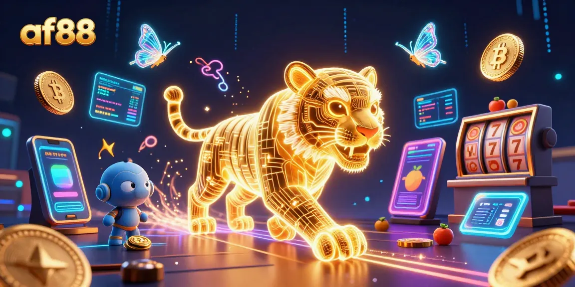 Spin to win at af88 in a vibrant digital casino scene filled with colorful slots and cryptocurrency.
