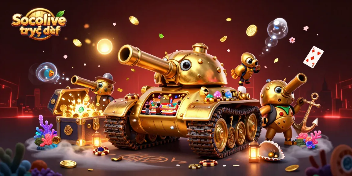Socolive trực tiếp showcases live betting excitement with golden beetle tank and casino elements.