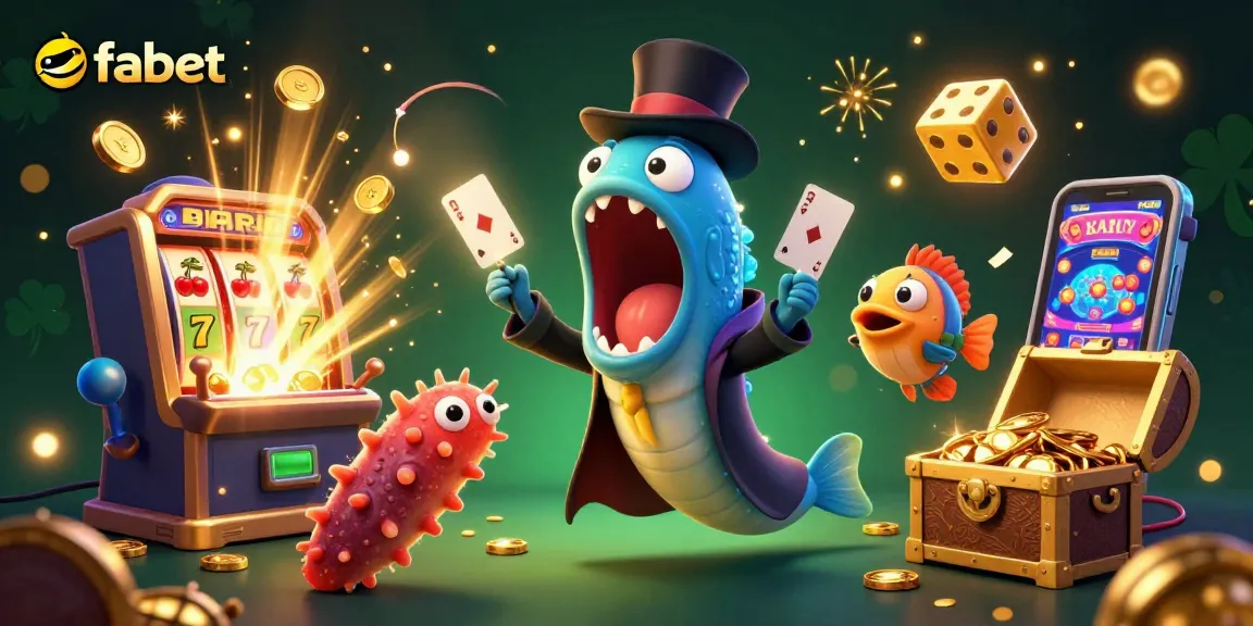 Engage in vibrant fabet casino fun with a magician eel and anglerfish in a festive, jackpot scene.
