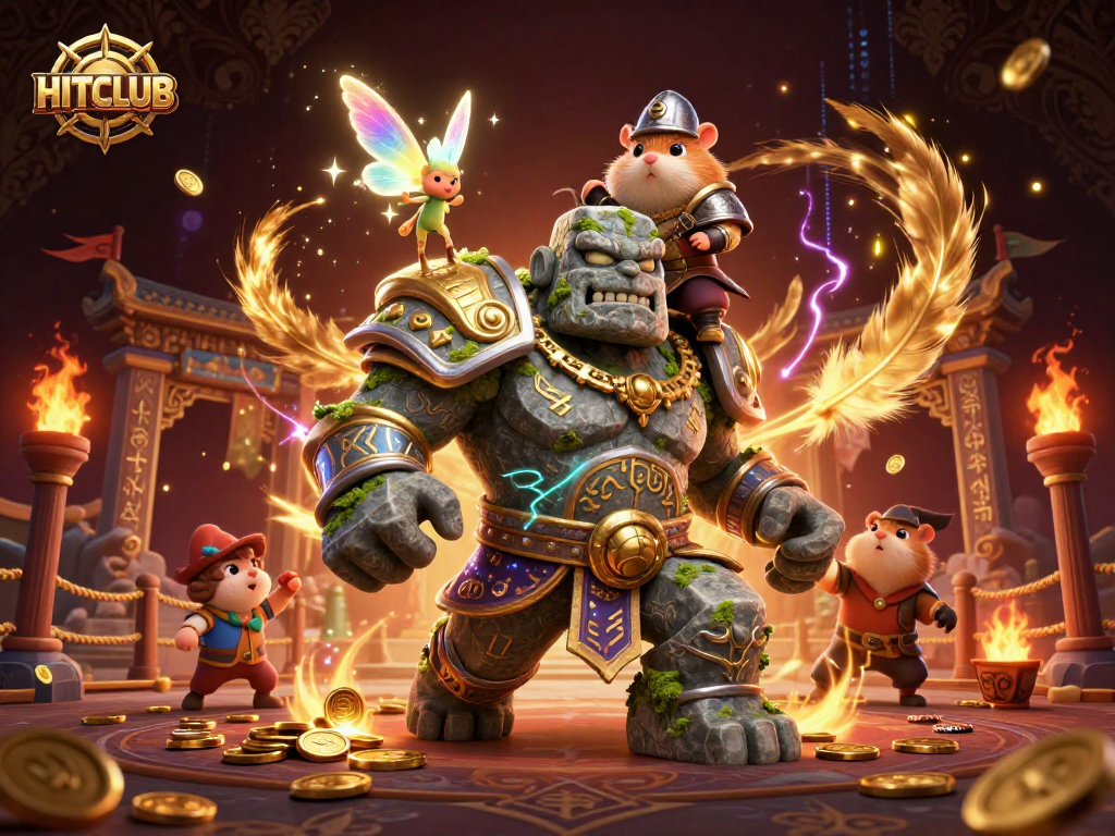 Experience the magic of HITCLUB with enchanting characters battling in a dynamic casino-themed scene.