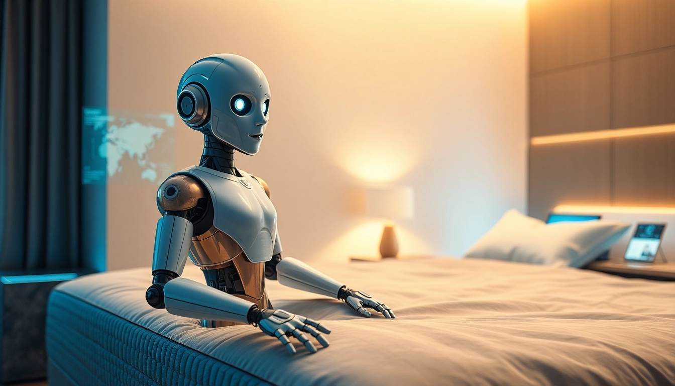 Experience the future with a lifelike sex bot in a sophisticated setting, showcasing AI innovation.