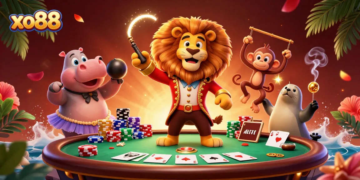 Experience thrilling gameplay at xo88 with a dynamic circus-themed casino scene filled with action.