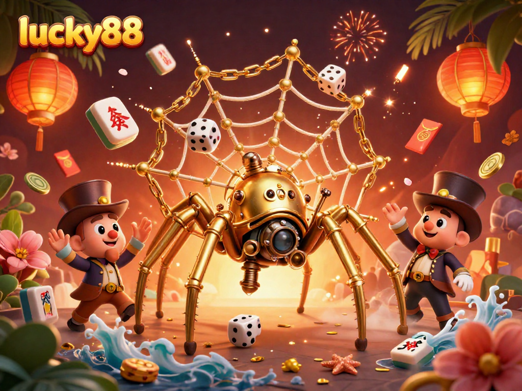 Experience the thrill of lucky88 with a vibrant 3D illustration capturing steampunk elements and casino excitement.
