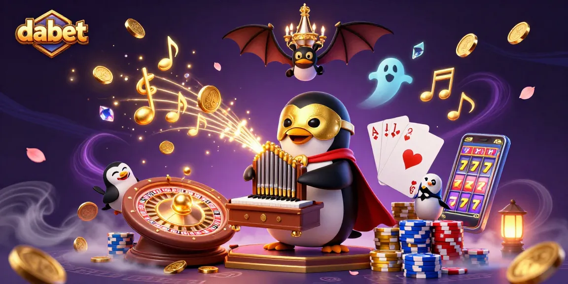 Dabet bettors enjoy a vibrant 3D casino scene with golden coins cascading around gaming elements.