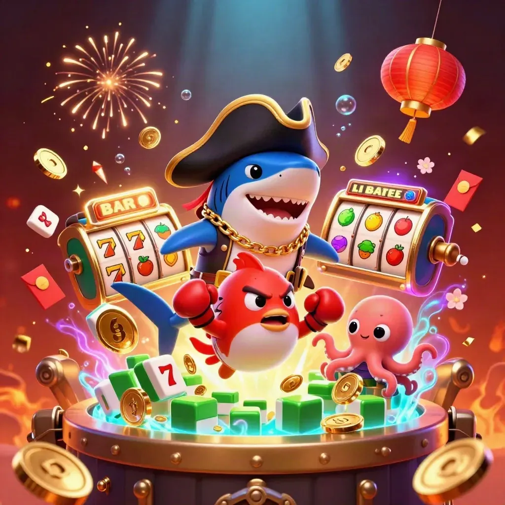 Squalo pirata, pesce palla e polpo tra monete, fuochi d’artificio e jackpot scintillante