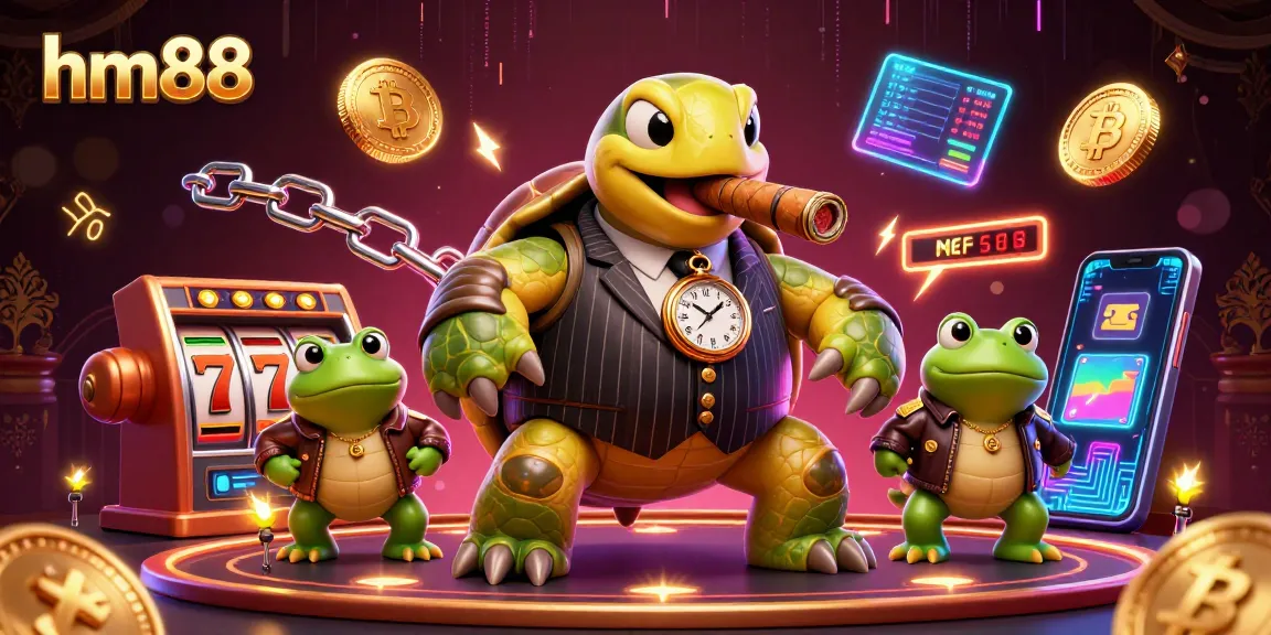 Experience the dynamic world of hm88 with a vibrant casino scene featuring a turtle mobster.