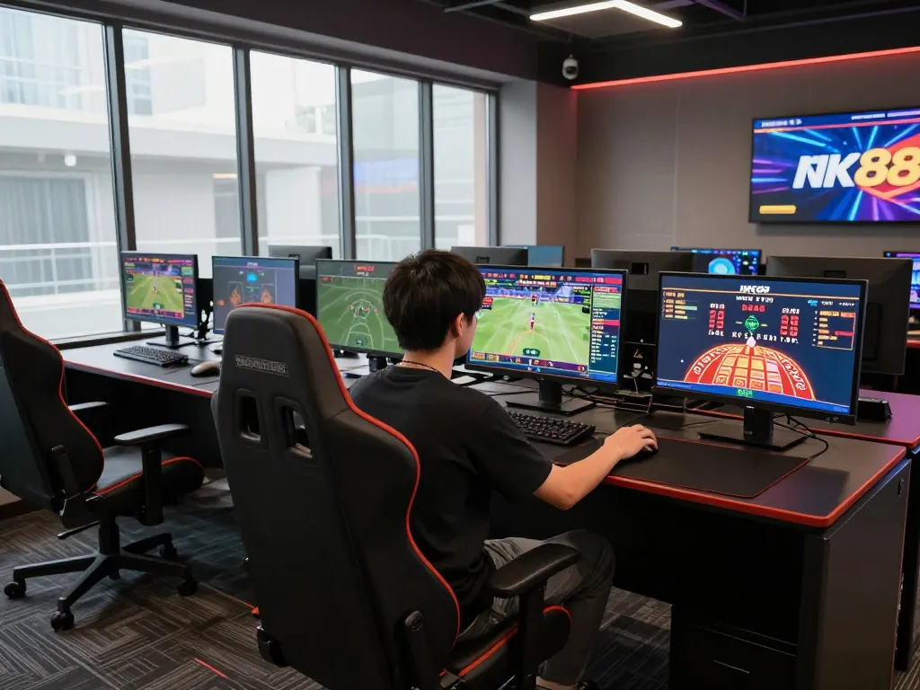 Engaging in live betting on NK88 with multiple screens showcasing sports and casino games