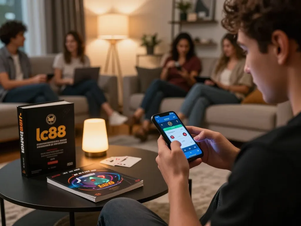 Player using app lc88 in a cozy living room for strategic gaming.