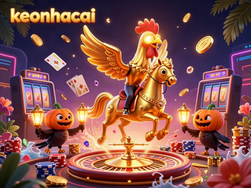 Spin the roulette wheel and win big with keonhacai's vibrant casino illustration featuring golden elements.