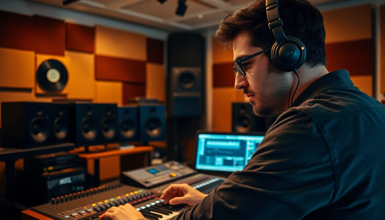 Engineer mastering music tracks during online audio mastering session with advanced equipment.