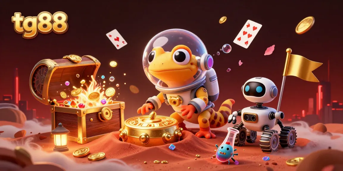 Experience exciting moments at tg88 casino with a Martian gecko and gold coins raining down.
