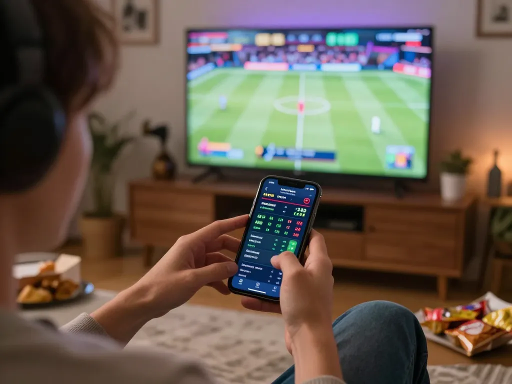 Excited player using mm 88 sports betting app on smartphone during live game, showing betting options and odds.