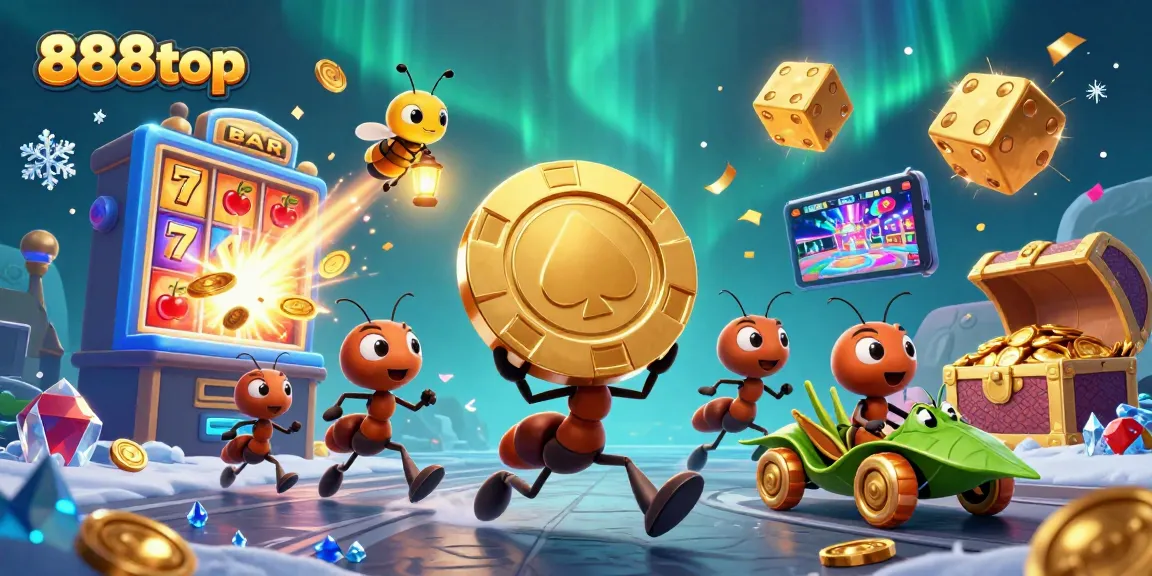 Engage in the thrilling world of 888top as animated ants embark on a treasure heist amidst casino excitement.