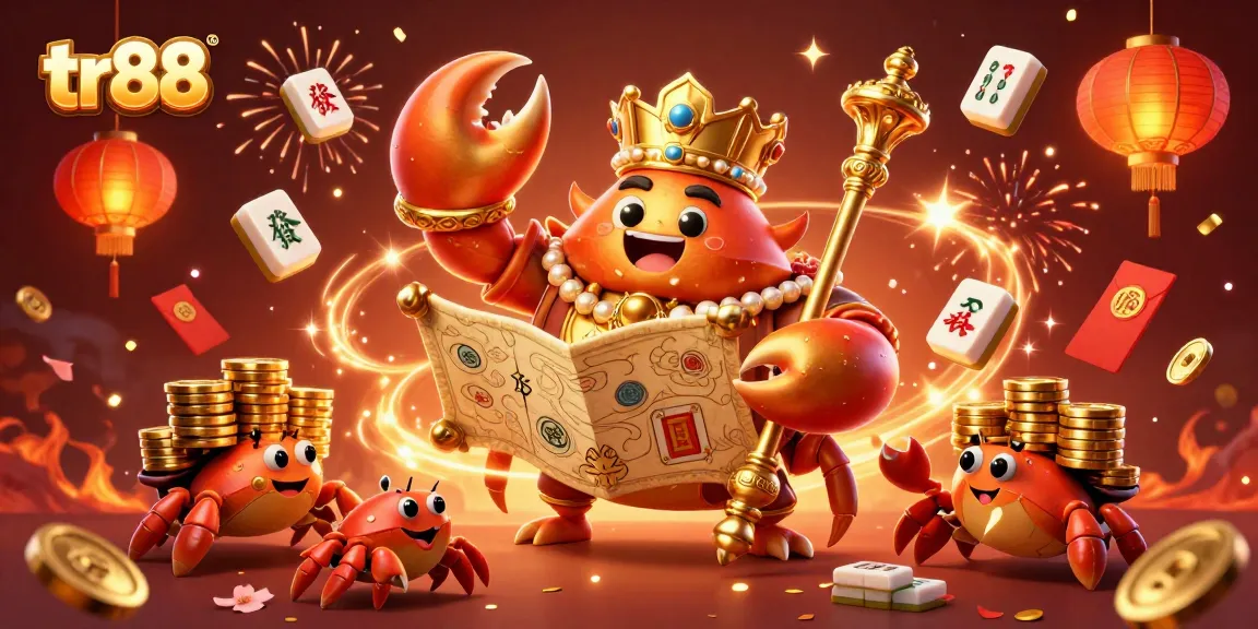 tr88 showcases a vibrant casino scene with a golden crab emperor, embodying luck and fortune.