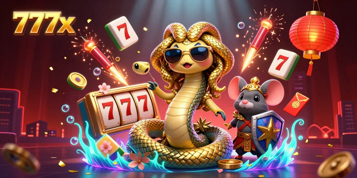 Experience the vibrant 777x casino scene with Medusa and a warrior mouse surrounded by glowing elements, enriching gameplay.