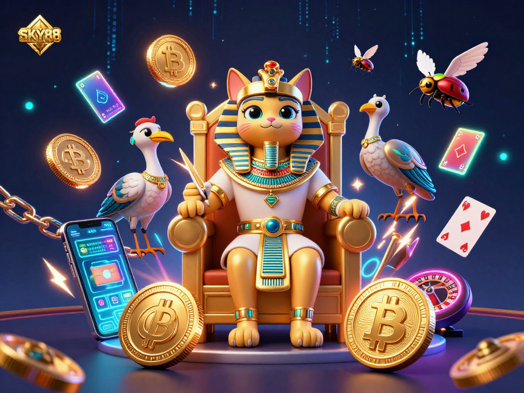 Participate in exciting games at SKY88 casino with neon lighting and engaging characters.